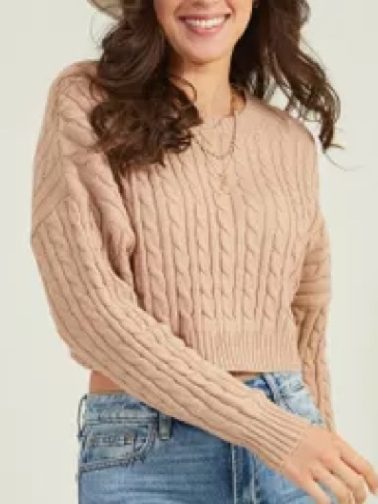 Altar'd State Sweaters - Altar’d State Cable-knit cropped crew-neck sweater size medium tan brown